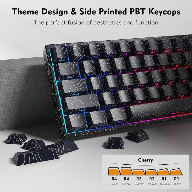 HITIME 60% Percent Keyboard, Topographic Theme Keyboard, XVX M61 Pro Bluetooth/2.4GHz/USB-C Wireless Mechanical Gaming Key Board, Hot Swappable Creamy Pre-lubed Switch, RGB - Image 5